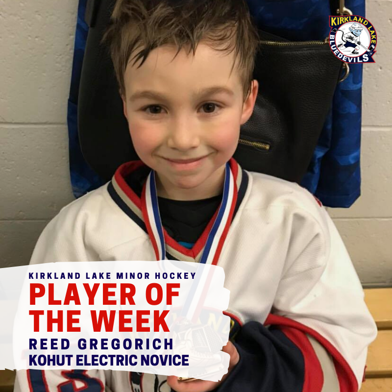 KLMHA - Player of the Week Reed Gregorich, of the Kohut Electric Novic KLMHA - Player of the Week Reed Gregorich, of the Kohut Electric Novic