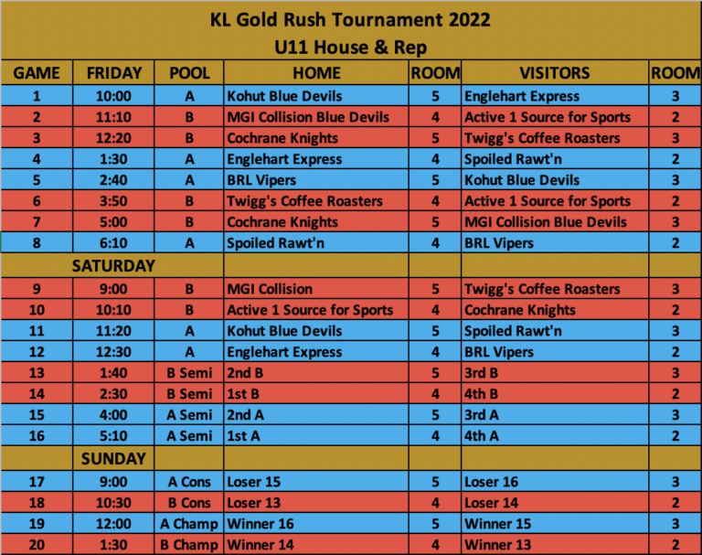 CANCELLED: KL Gold Rush Tournament Schedule - Kirkland Lake Minor