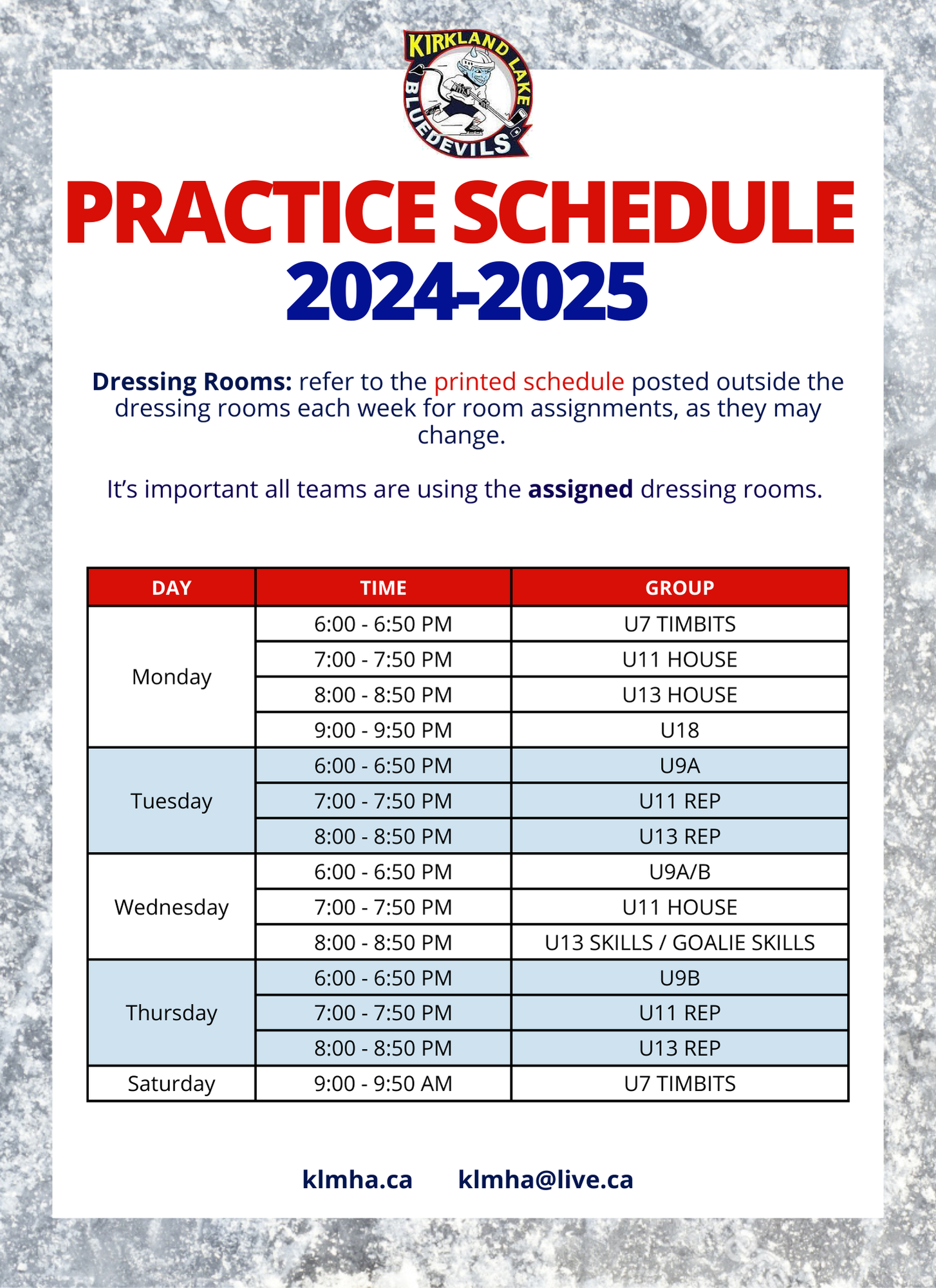 KLMHA Practice Schedule 2024 - 2025