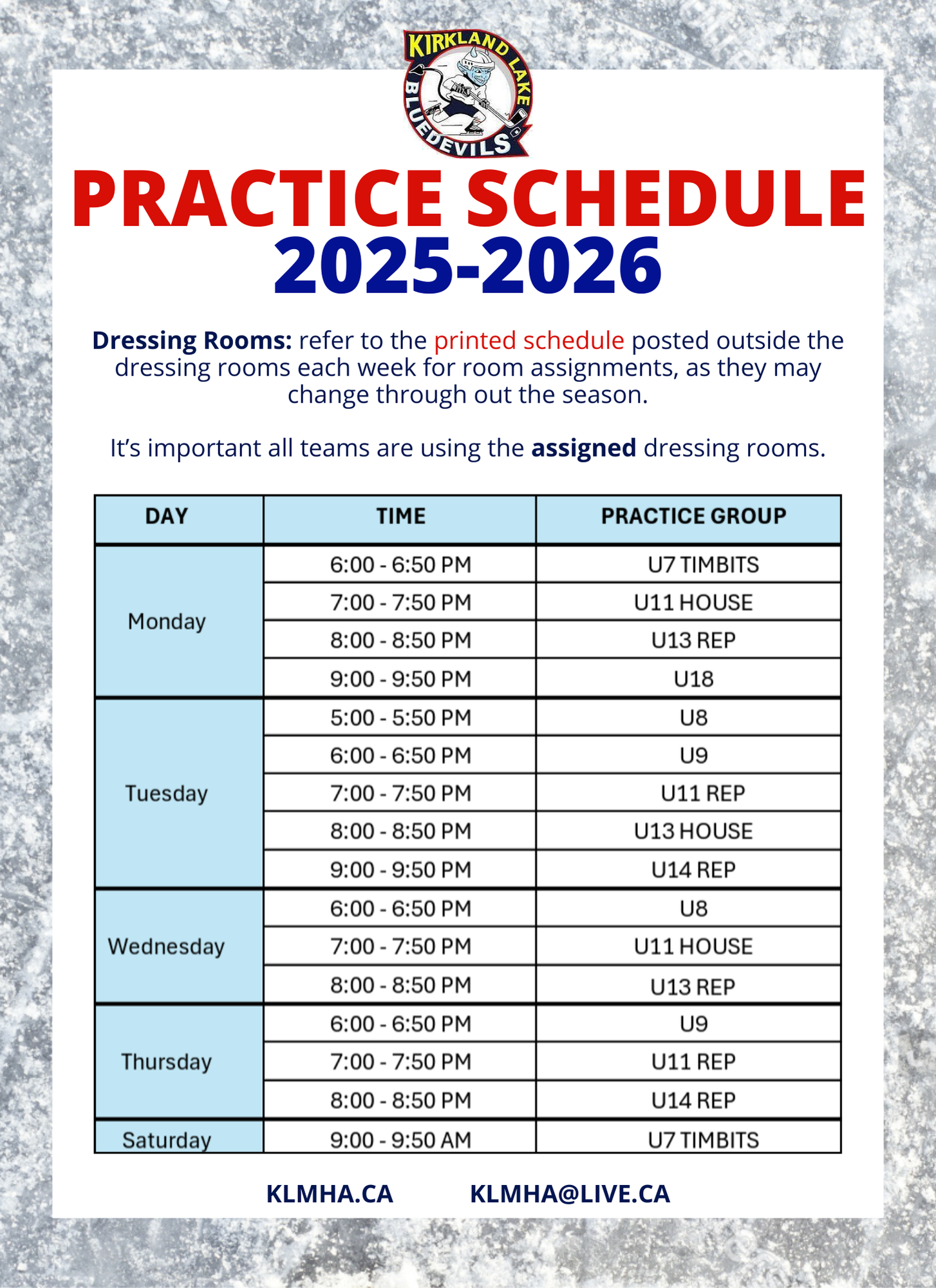 Practice Schedule - KLMHA Practice Schedule - KLMHA